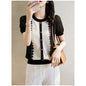 Lace Edge Stitching Button Embellished Knitted Short-sleeved Shirt For Women