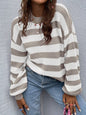 Striped Pattern Drop Shoulder Sweater,Long Sleeve Tops