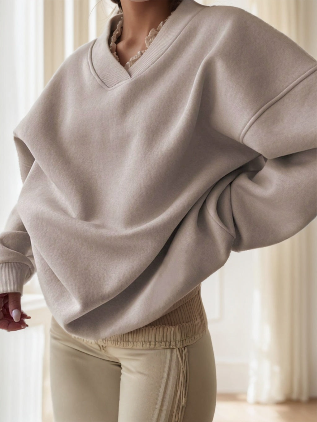 Women's Solid Color Oversized Drop Shoulder Sweatshirt