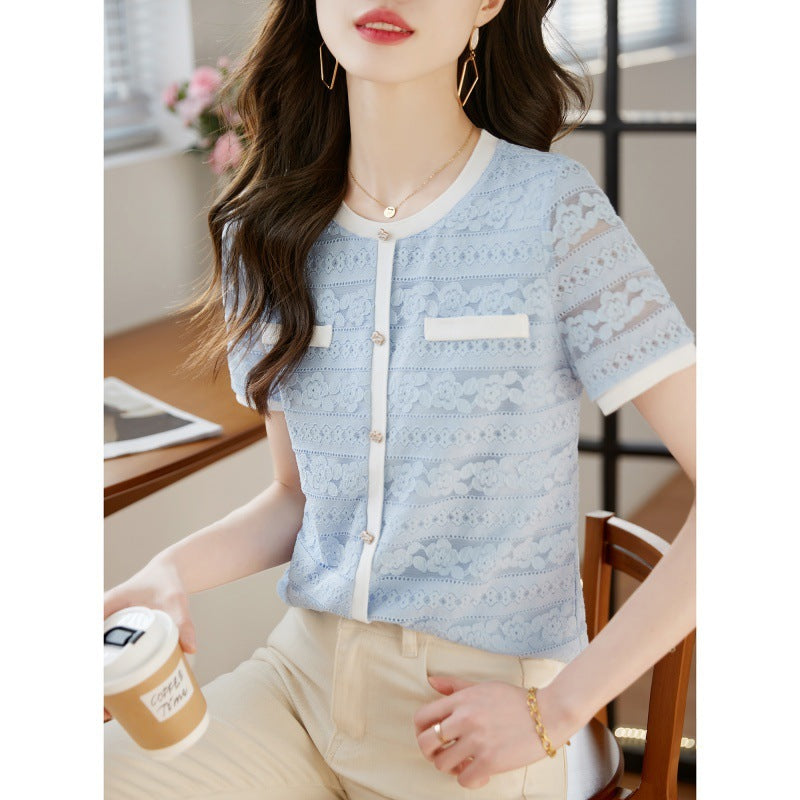 High-grade Lace Top Women's Short Sleeve Fashion Shirt