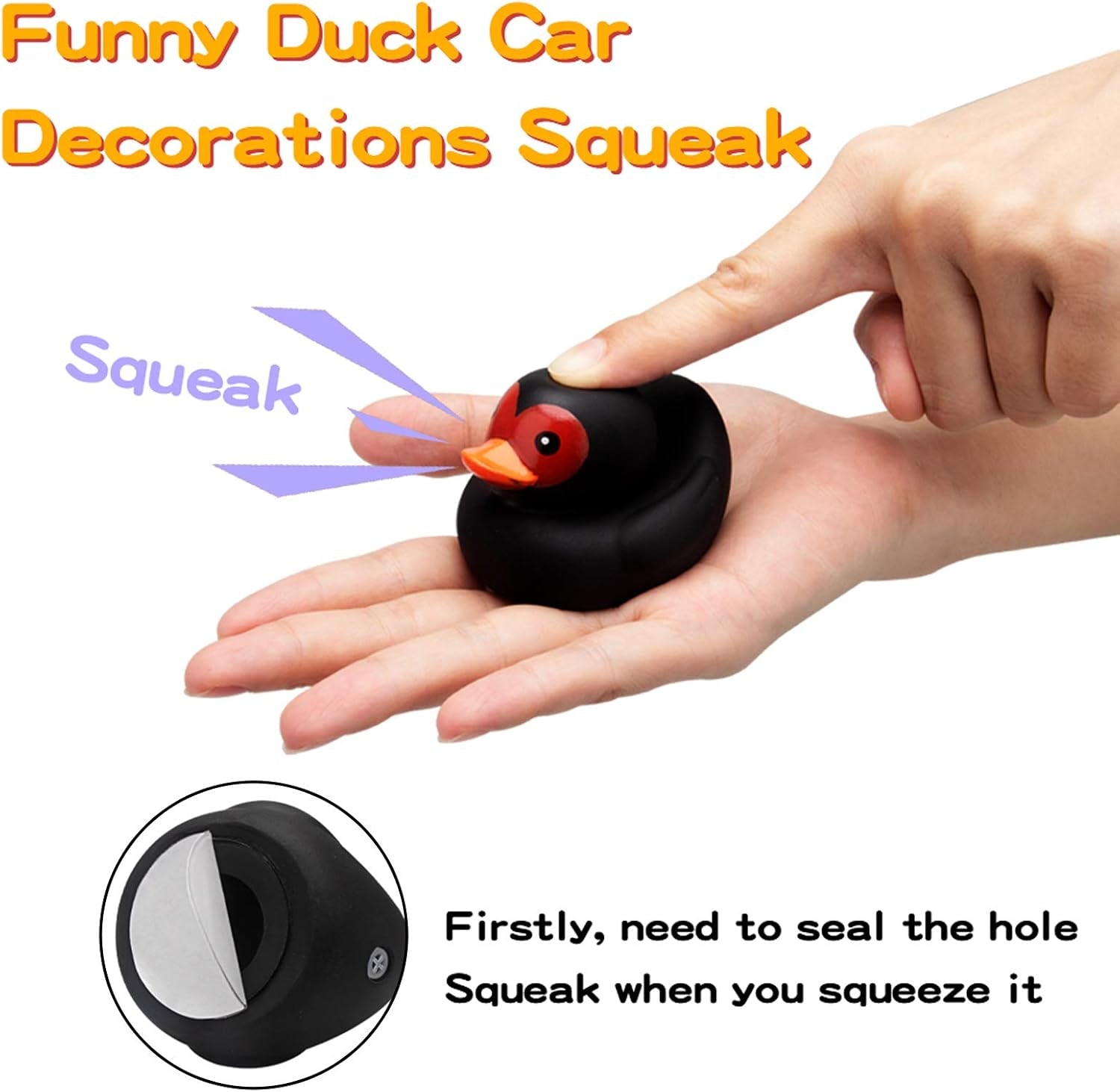 Rubber Duck Car Decorations Black Duck Car Dashboard Ornaments with Propeller Helmet (Black-Brilliant Red)