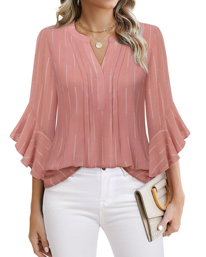 Women's Three-quarters Sleeve Tops Dressy Casual Business Work Blouses Chiffon Office Shirts