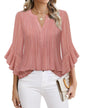 Women's Three-quarters Sleeve Tops Dressy Casual Business Work Blouses Chiffon Office Shirts