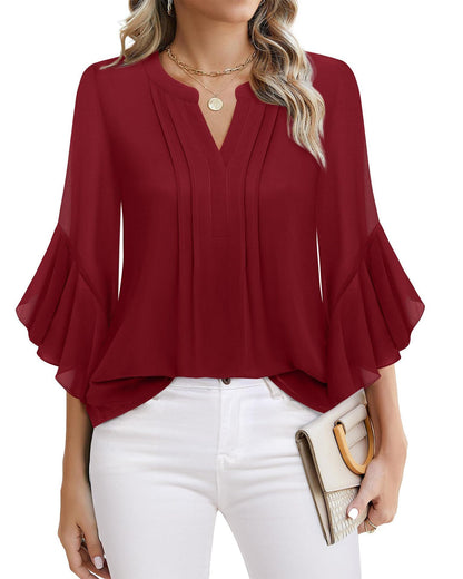 Women's Three-quarters Sleeve Tops Dressy Casual Business Work Blouses Chiffon Office Shirts