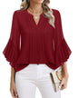 Women's Three-quarters Sleeve Tops Dressy Casual Business Work Blouses Chiffon Office Shirts