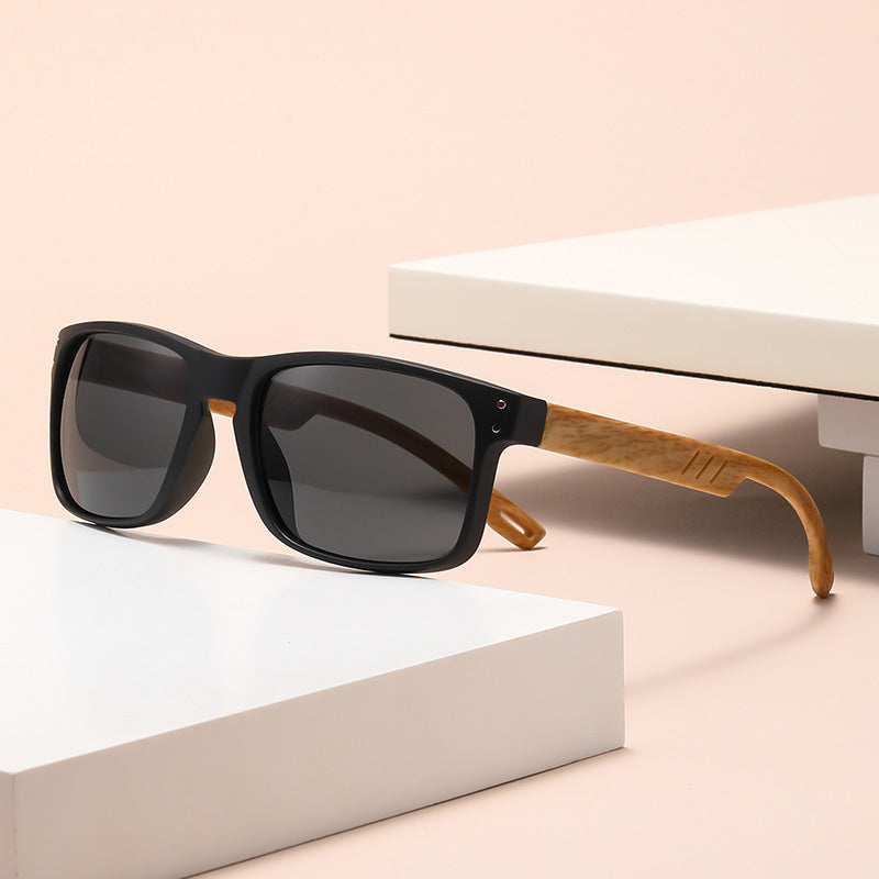 Retro Wood Grain Leg Sunglasses Square Spectacle Foot Color Film Men's Sunglasses