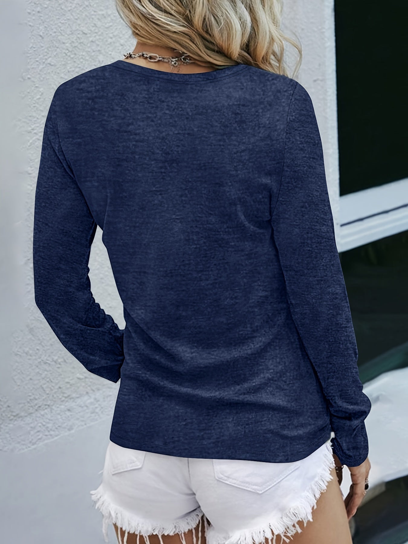 Long Sleeve Geometric-Pattern Ruched Bust Crew Neck T-Shirt