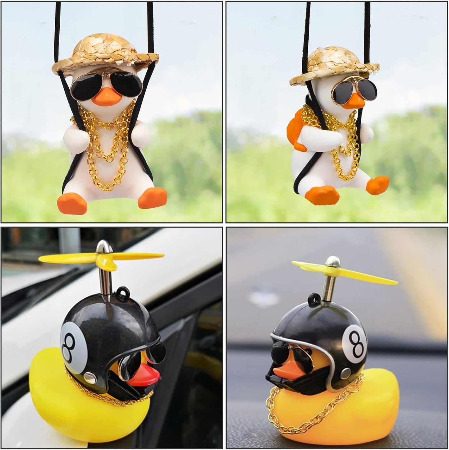 Rubber Duck Toy Car Ornaments and Rubber Duck Car Ornaments, Funny Shake Duck Car Pendant Yellow Duck Car Dashboard Decorations with Propeller Helmet for Car Interior Decors