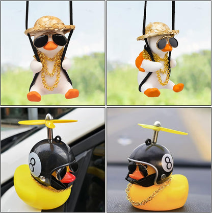 Rubber Duck Toy Car Ornaments and Rubber Duck Car Ornaments, Funny Shake Duck Car Pendant Yellow Duck Car Dashboard Decorations with Propeller Helmet for Car Interior Decors