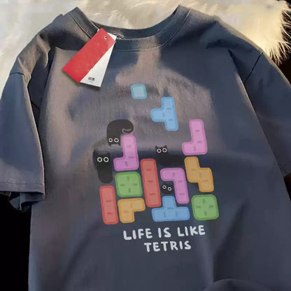 Cute Kitten Niche Game Summer Cotton Short Sleeve