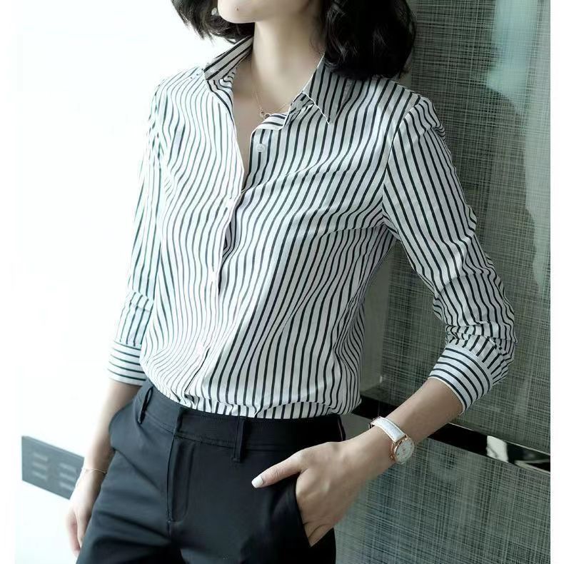 Striped Shirt Women's Long Sleeve Commute Slim-fit Design Sense