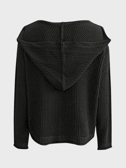 Lightweight Loose-Fitting Knitted Hoodie With Lace Details For Sun Protection.