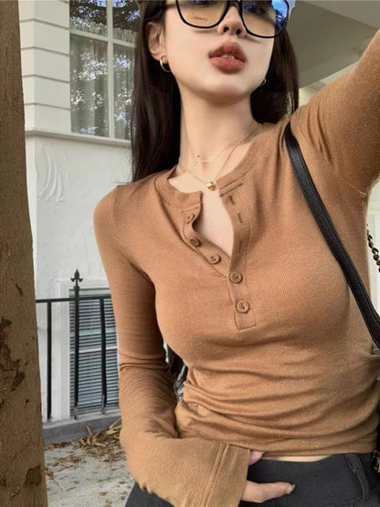 Pure Desire Long Sleeve Slim Design Sense Inner Bottoming Shirt Women