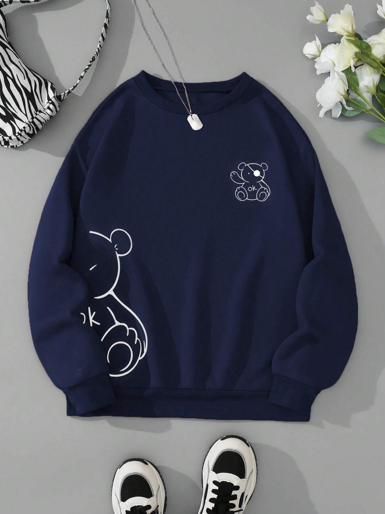 Kawaii OK Teddy Bear Printing Sweatshirts For Women Classic
