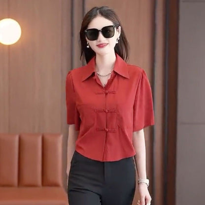 Chinese Style Summer Loose Solid Color Shirt