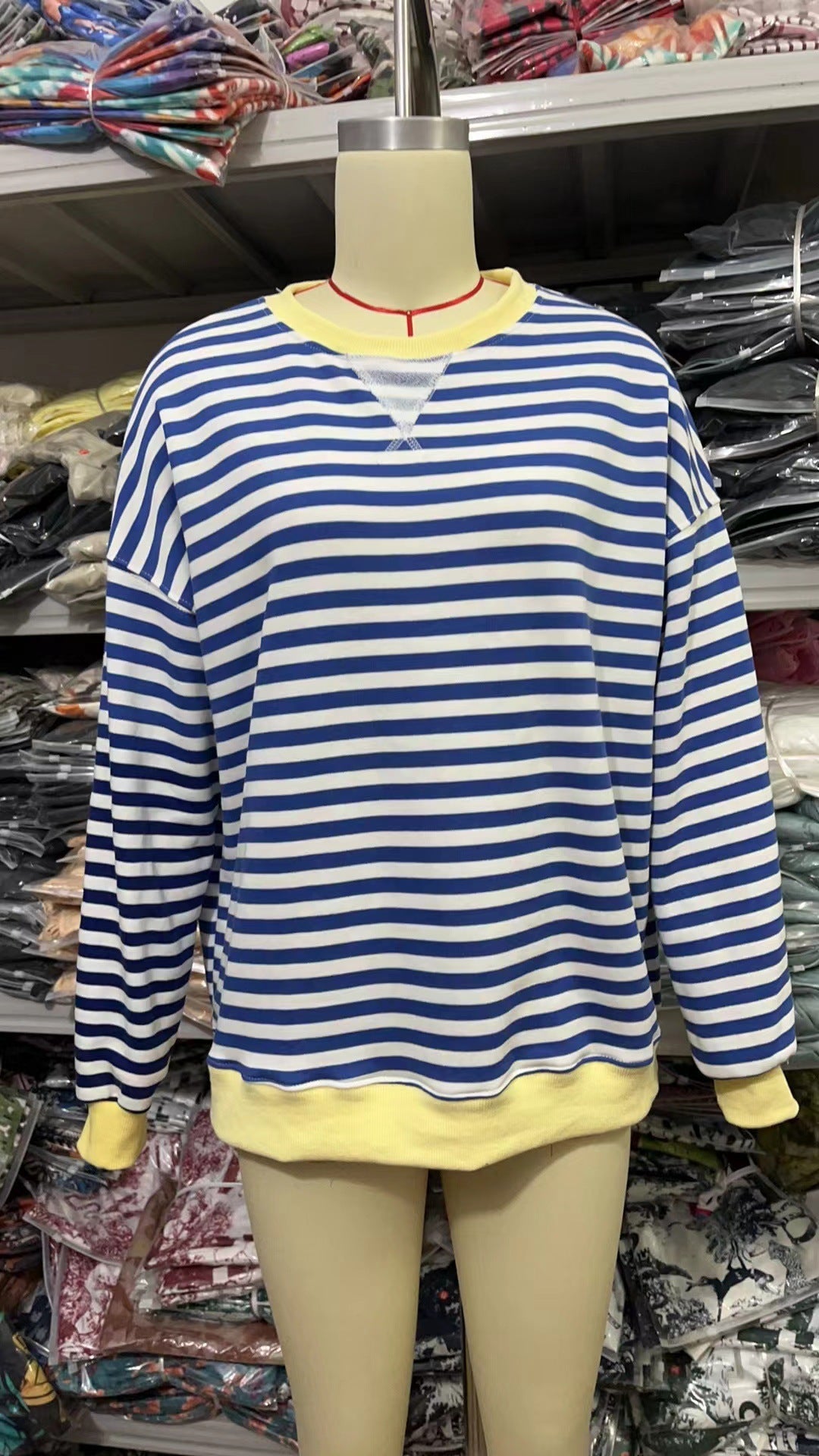 Striped Round Neck Contrast Color Loose Long Sleeve Sweatershirt