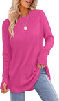 Women's Round Neck Solid Color Refers To Long Sleeved Top Loose Mid Length T-shirt