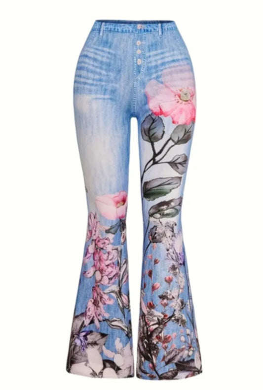 Women's Printed Polyester Jeans