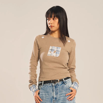 Sprout Plan Checkered Cloth Cover Long Sleeve Female