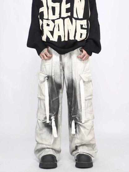 Splash Ink Multi-pocket Cargo Pants Men's Loose Straight Mopping Pants