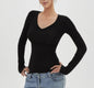 American Hot Girl Delicate V-neck Shoulder Long Sleeve T-shirt