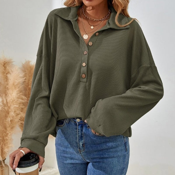 Solid Color Half-Breasted Drop Shoulder T-Shirt