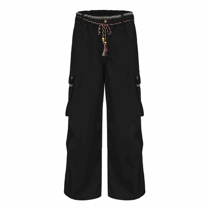 Ribbon Waist Strap Wide-leg Workwear Straight-leg Pants