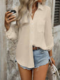 Casual Solid Color Pocket Button-Front Long Sleeve Minimalist Shirt