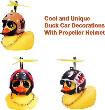 Duck Car Dashboard Decorations 3Pack Rubber Duck for Car Car Accessories Rubber Duck with Thruster Helmet Sunglasses, and Gold Chain Cool Ornaments
