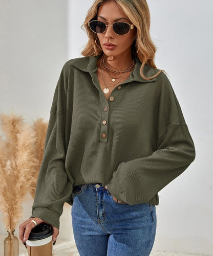 Solid Color Half-Breasted Drop Shoulder T-Shirt