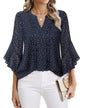 Women's Three-quarters Sleeve Tops Dressy Casual Business Work Blouses Chiffon Office Shirts