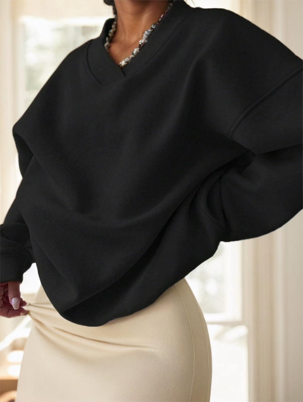 Women's Solid Color Oversized Drop Shoulder Sweatshirt
