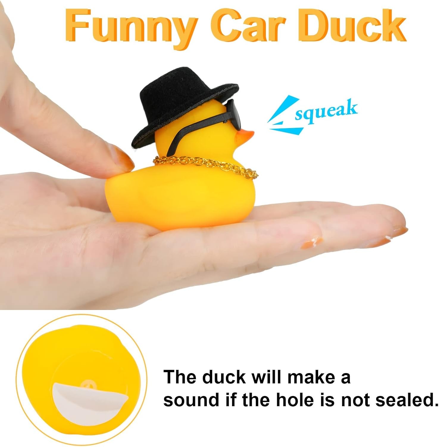 Winter Duck Car Ornament, Rubber Duck Car Decoration Accessories with Mini Hat, Sunglasses, Necklace and Skateboard