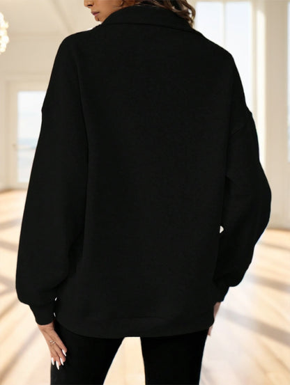 Plus Size Solid Color Casual Half-Zip High Neck Hoodie