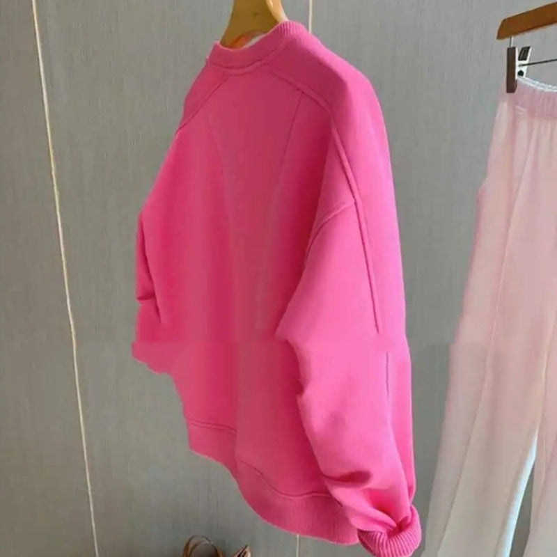 Rose Red Hoodless Sweater Design Sense Bottoming Velvet Padded Top