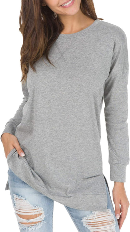 New Versatile Women's Long Sleeved T-shirt Solid Color Round Neck Casual Top