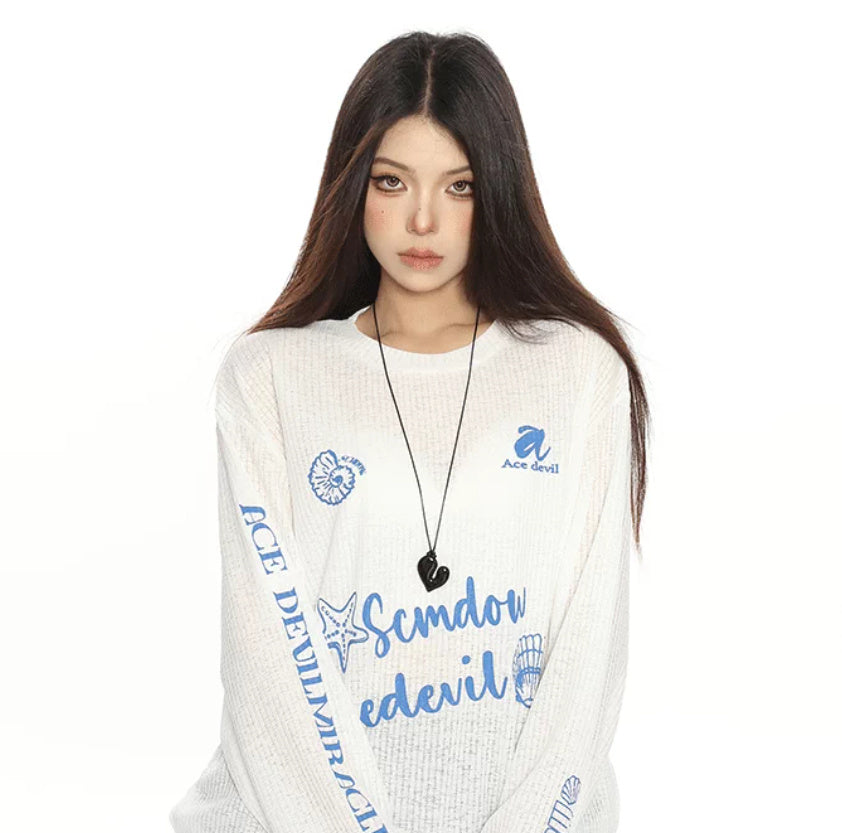 Letter Sun Protection Long Sleeve Breathable Idle Style Casual Top