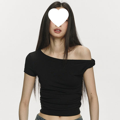 Pure Desire Style Short Cotton Short Sleeve Slim Slimming Sense Of Design Top For Women