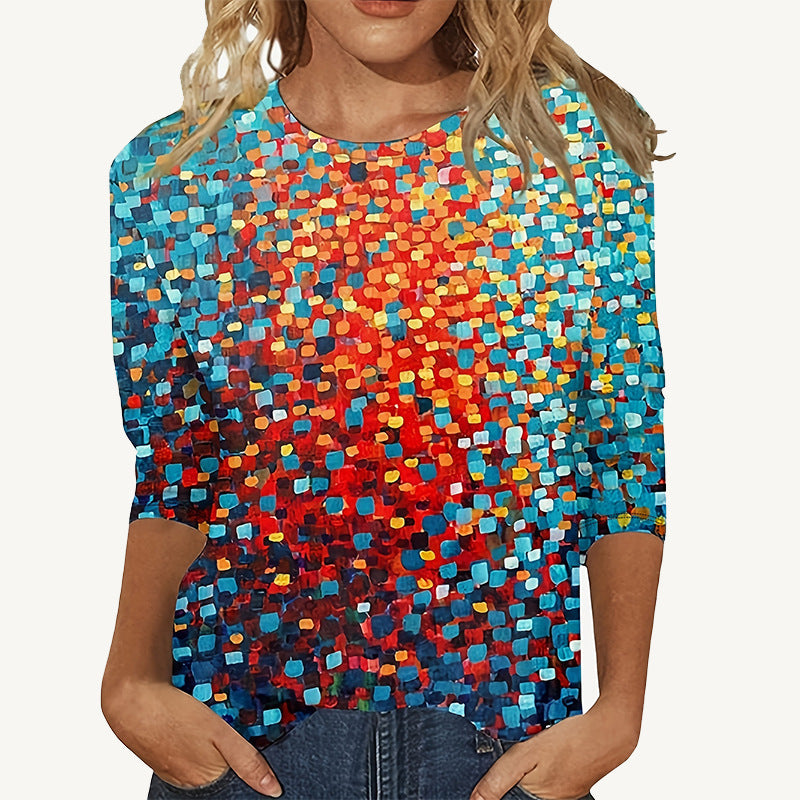 European And American Flower Plant Printed Round Neck Long Sleeve