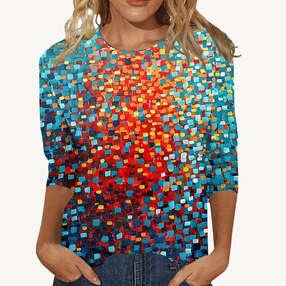 European And American Flower Plant Printed Round Neck Long Sleeve