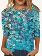European And American Flower Plant Printed Round Neck Long Sleeve