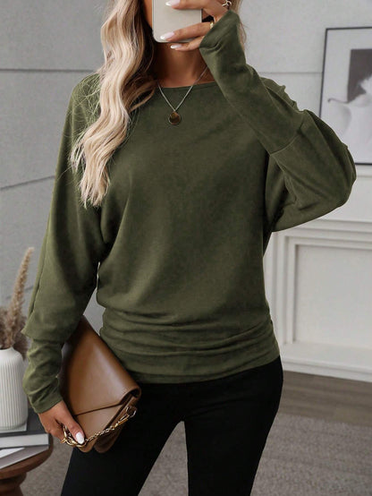 Women Solid Color Long Sleeve Minimalist Casual Top