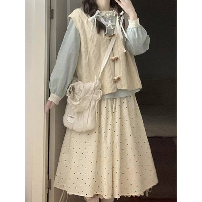 Milk Style Wear Horn Button Vest Lace Collar