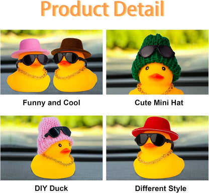 Winter Duck Car Ornament, Rubber Duck Car Decoration Accessories with Mini Hat, Sunglasses, Necklace and Skateboard