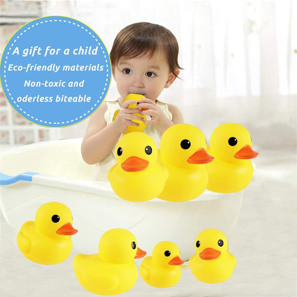 Yellow Rubber Ducks, 7Pcs Preschool Large Bath Toys Bathtub Floating Squeaky Duckies Gift for Baby Shower Infants Kids Toddler Party Decoration (Medium)