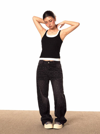 Full Diamond Straight Jeans Fashion Slimming