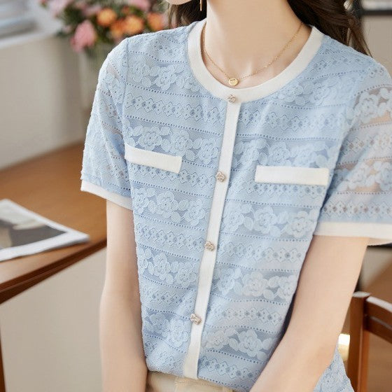 High-grade Lace Top Women's Short Sleeve Fashion Shirt