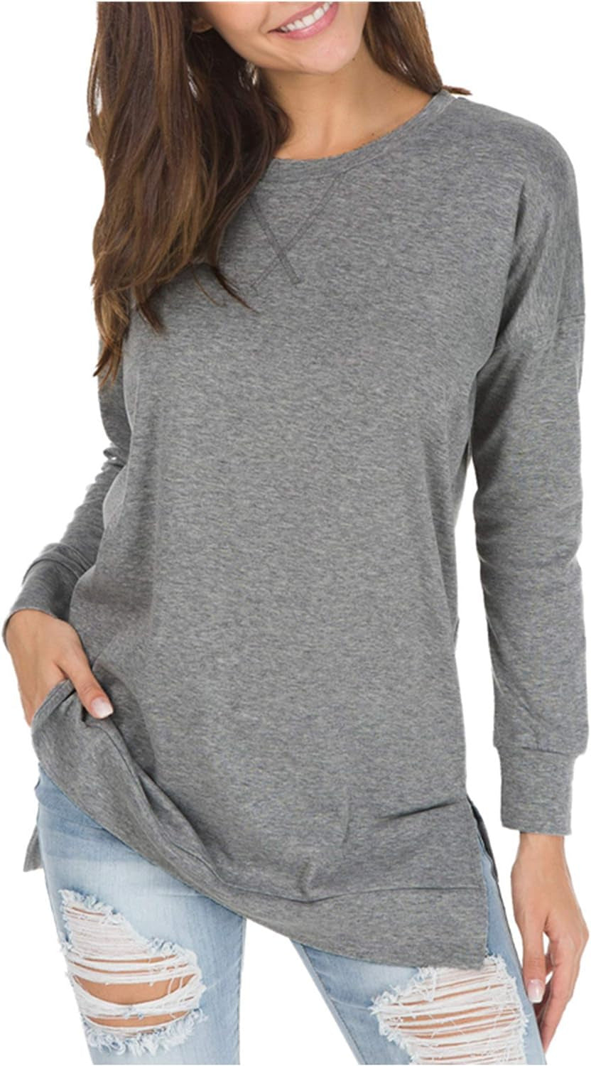 New Versatile Women's Long Sleeved T-shirt Solid Color Round Neck Casual Top