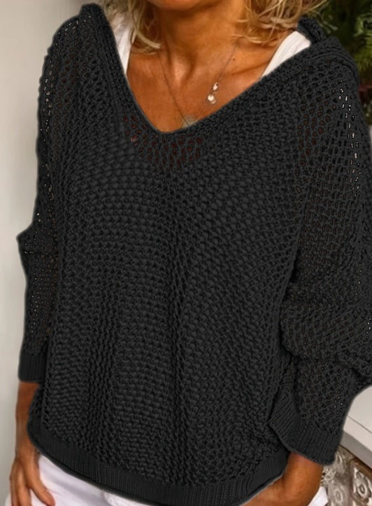 Lightweight Loose-Fitting Knitted Hoodie With Lace Details For Sun Protection.