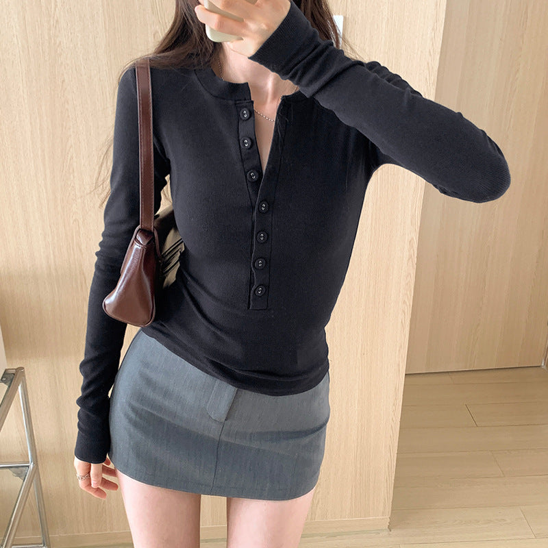 Pure Desire Long Sleeve Slim Design Sense Inner Bottoming Shirt Women